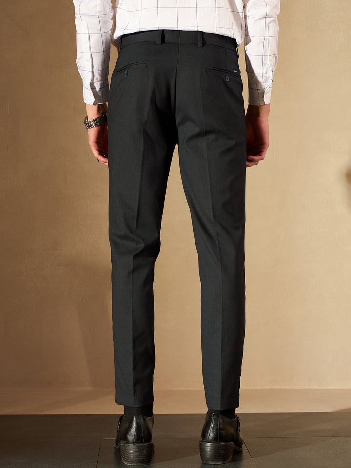 Navy Blue Tapered Fit Pleated Trousers