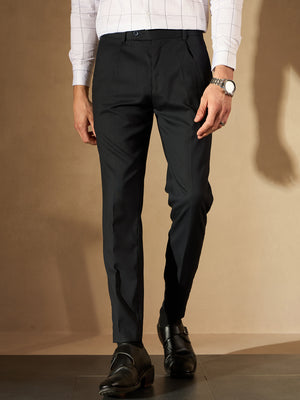 Navy Blue Tapered Fit Pleated Trousers