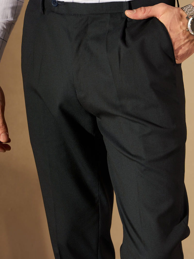 Navy Blue Tapered Fit Pleated Trousers