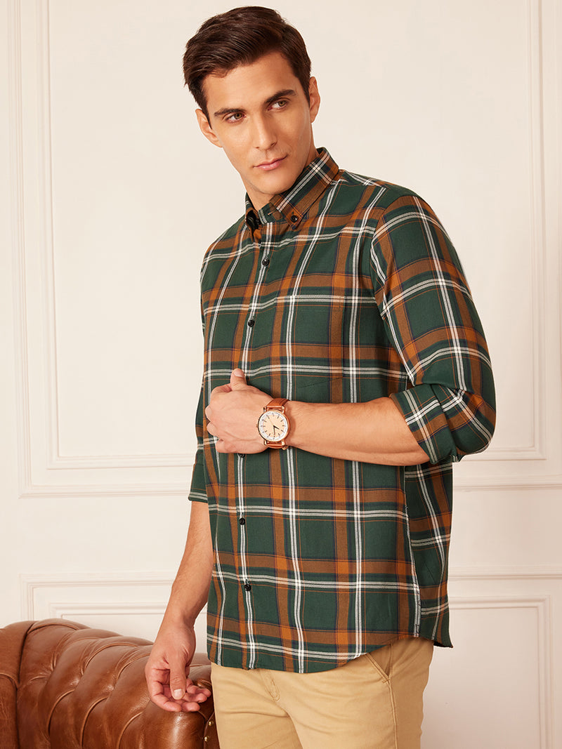 DENNISON Smart Tartan Checks Checked Button-Down Collar Casual Shirt