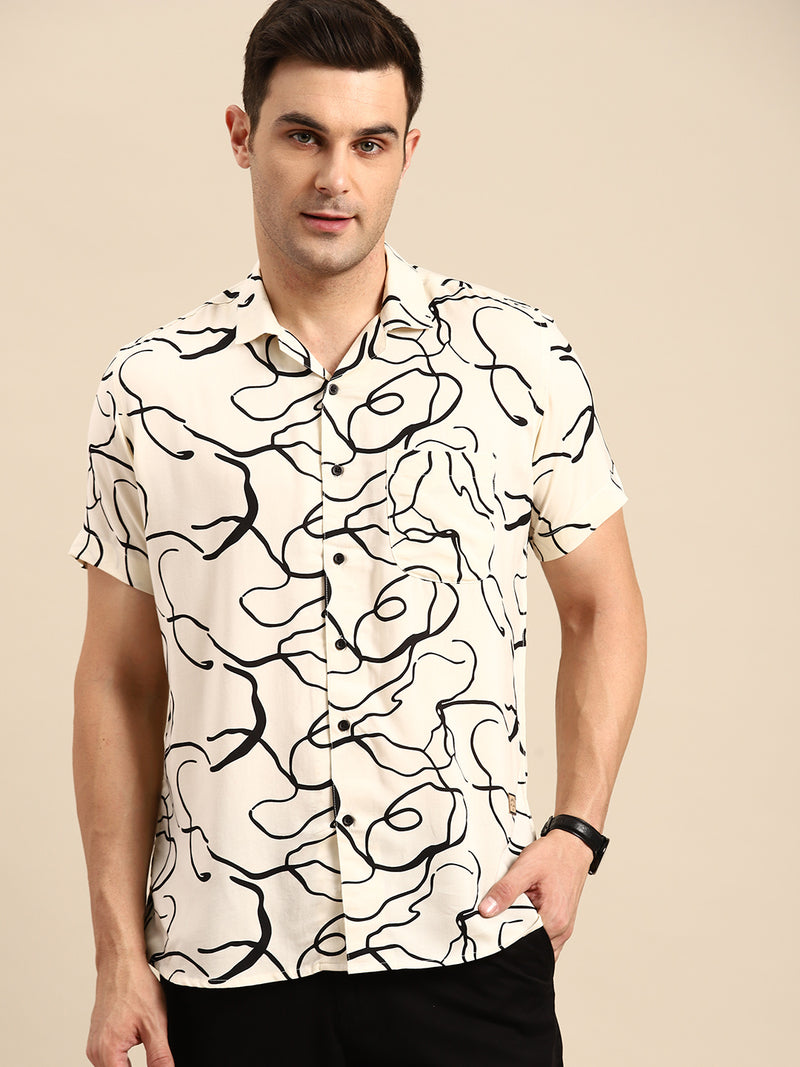 DENNISON Men Smart Opaque Abstract Printed Cuban Collar Casual Shirt
