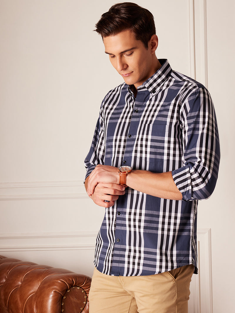 DENNISON Smart Tartan Checked Button-Down Collar Cotton Casual Shirt