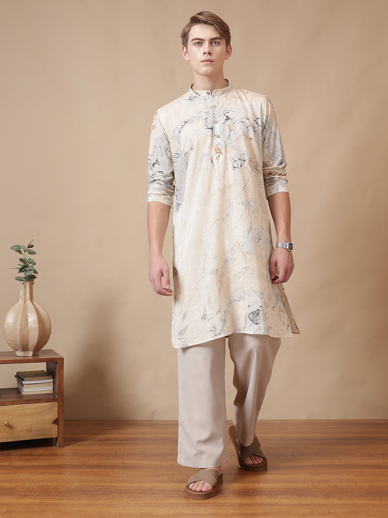 Hand Processed Marble Print Kurta With Natural Color Dyes