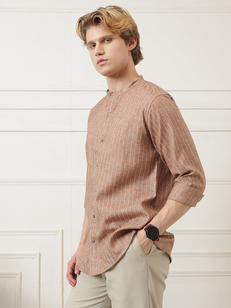 Vertical Striped Mandarin Collar Shirt