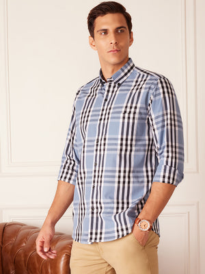 DENNISON Smart Tartan Checks Checked Button-Down Collar Cotton Casual Shirt