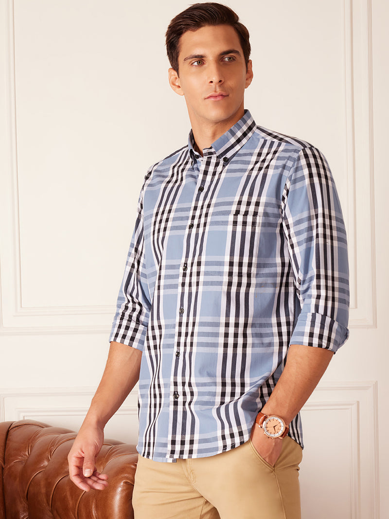 DENNISON Smart Tartan Checks Checked Button-Down Collar Cotton Casual Shirt