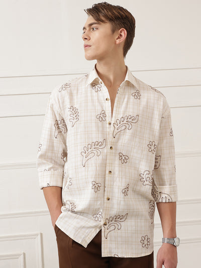 Embroidered & Check Oversized Shirt