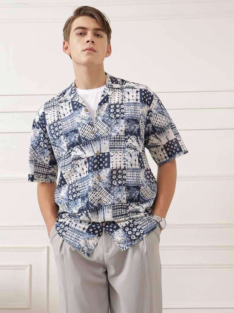 Blue Patchwork Resort Shirt