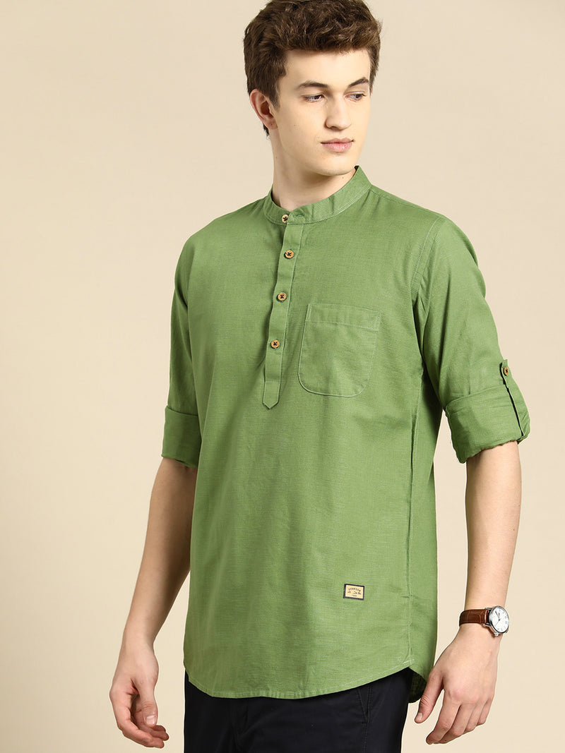 DENNISON Men Mandarin Collar Roll-Up Sleeves Kurta