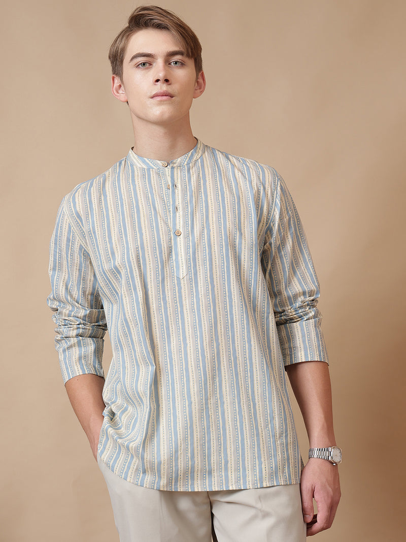 Mandarin Vintage Striped Short Kurta