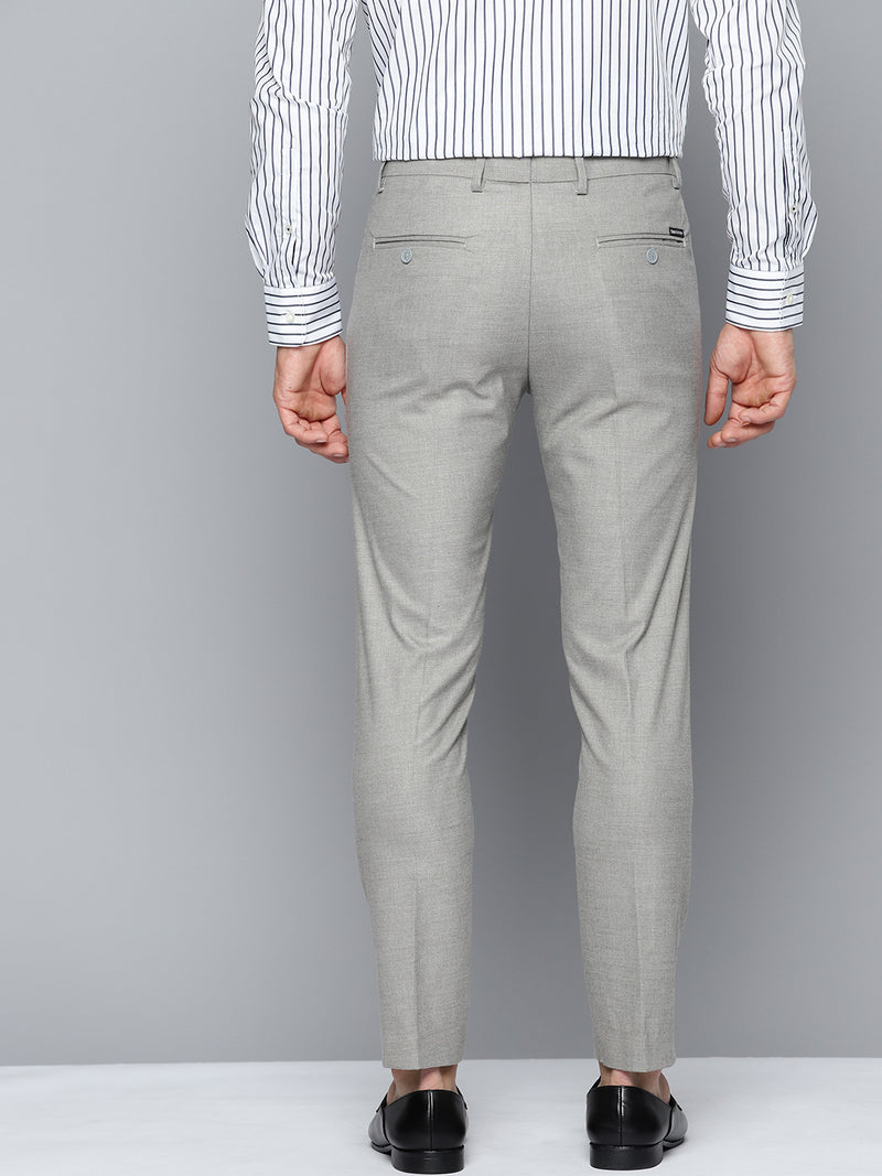 DENNISON Men Smart Tapered Fit Easy Wash Formal Grey Trousers