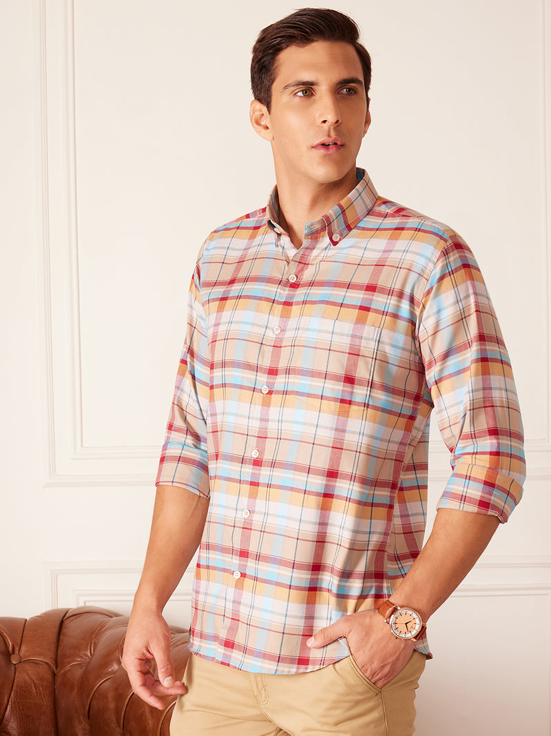 Tartan Checked Button-Down Collar Casual Shirt