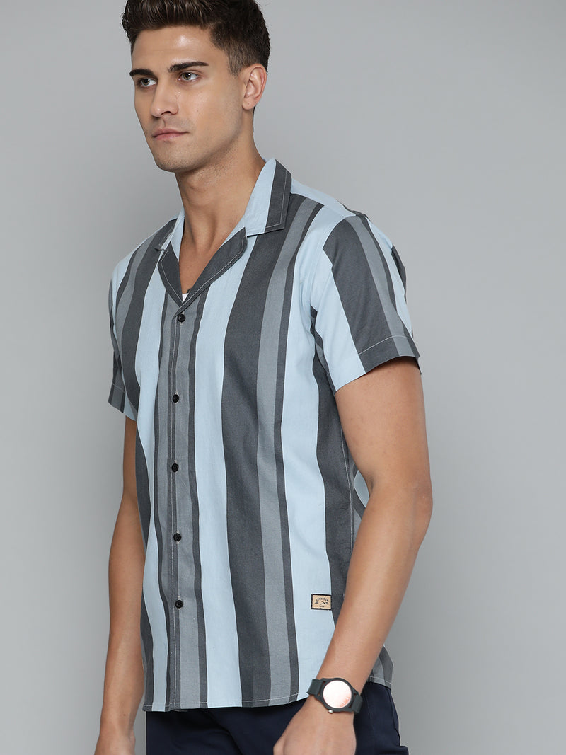 Blue: Full Sleeve Button-Down Collar Striped Shirt