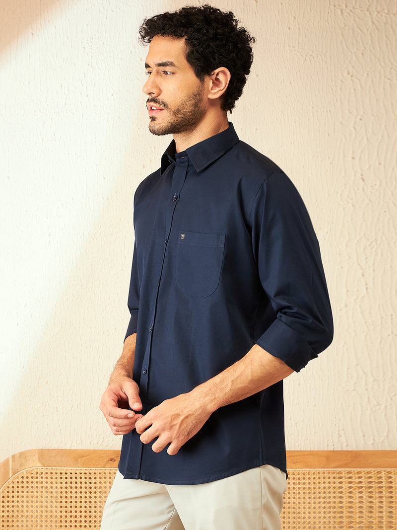 DENNISON Navy blue Smart Spread Collar Cotton Formal Shirt