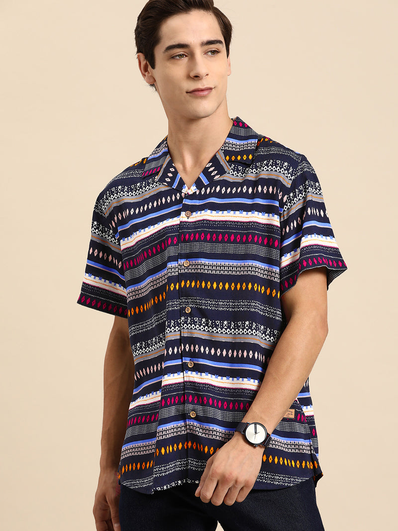 Multicoloured: Half Sleeves Block Printed Shirt