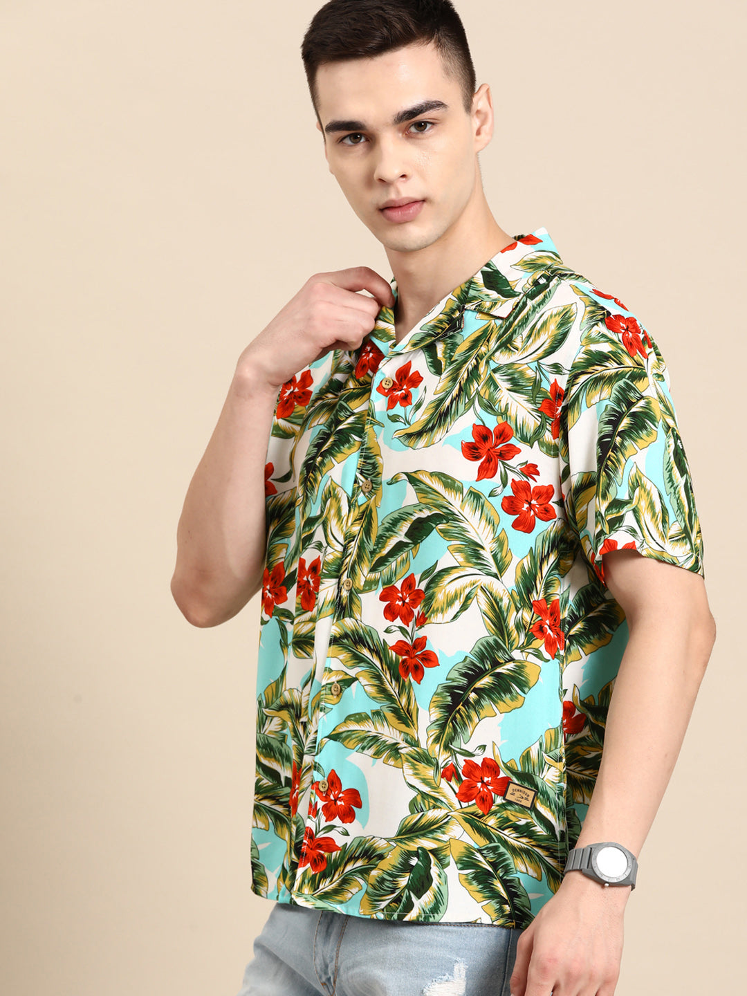 DENNISON Men Smart Floral Printed Cuban Collar Casual Shirt