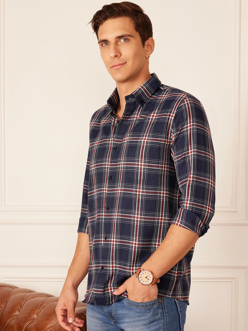 DENNISON Smart Tartan Checked Button-Down Collar Casual Shirt