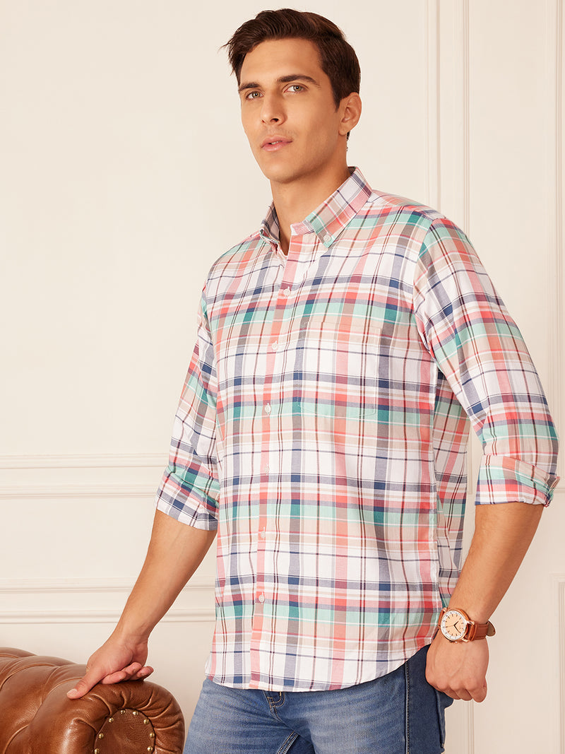 DENNISON Smart Regular Fit Tartan Checked Button-Down Collar Casual Shirt