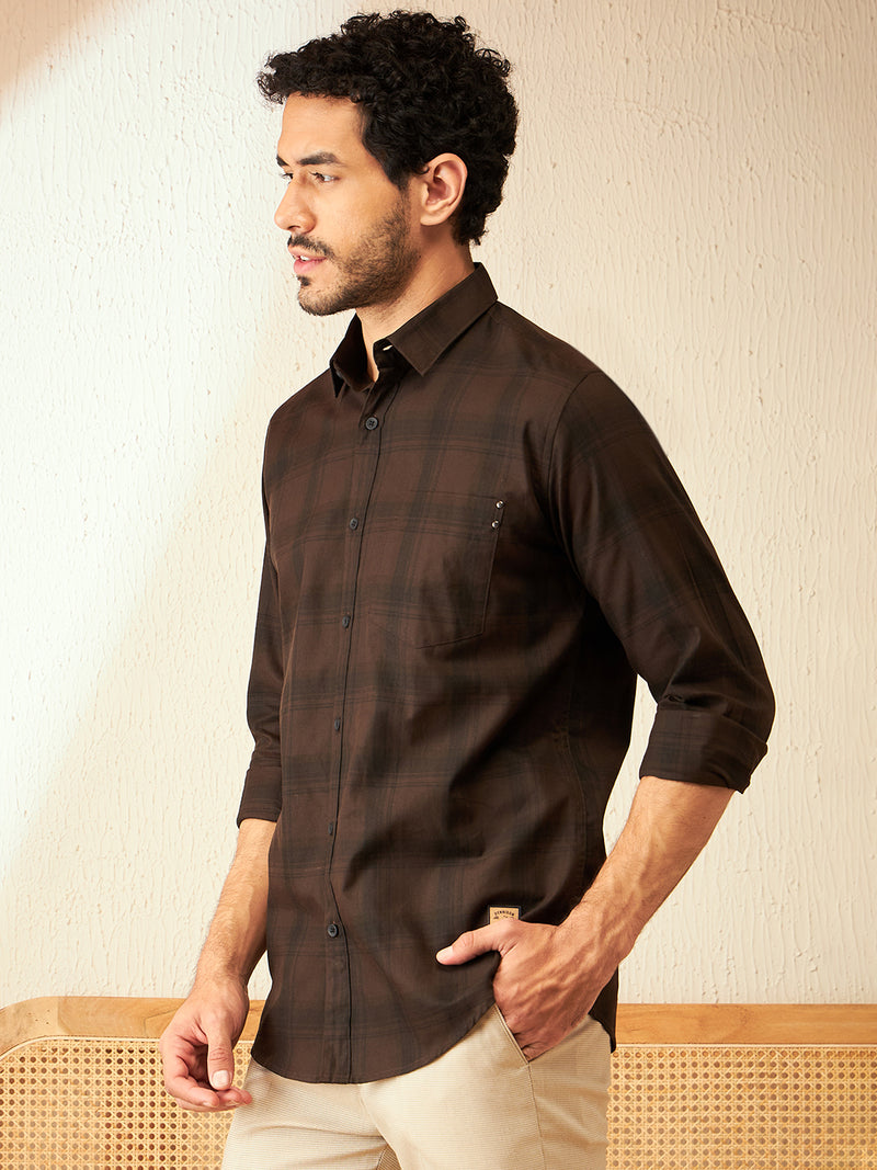 Brown: Smart Checked Casual Shirt