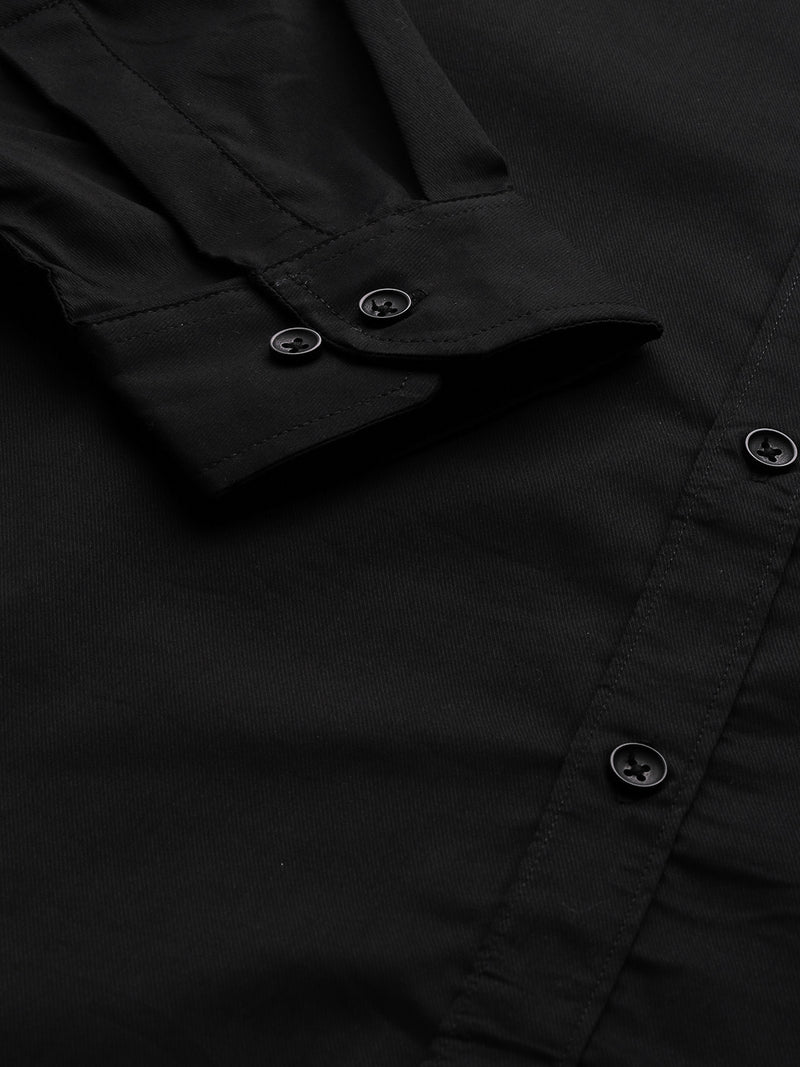 Black: Solid Stretchable Formal Shirt