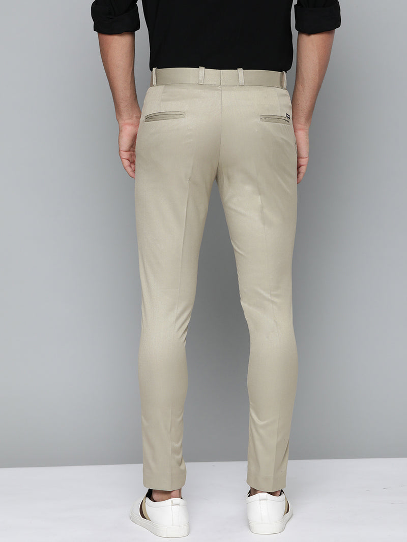 DENNISON Men Beige Smart Tapered Fit Easy Wash Trousers