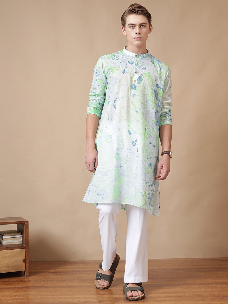 Hand Processed Marble Print Kurta With Natural Color Dyes