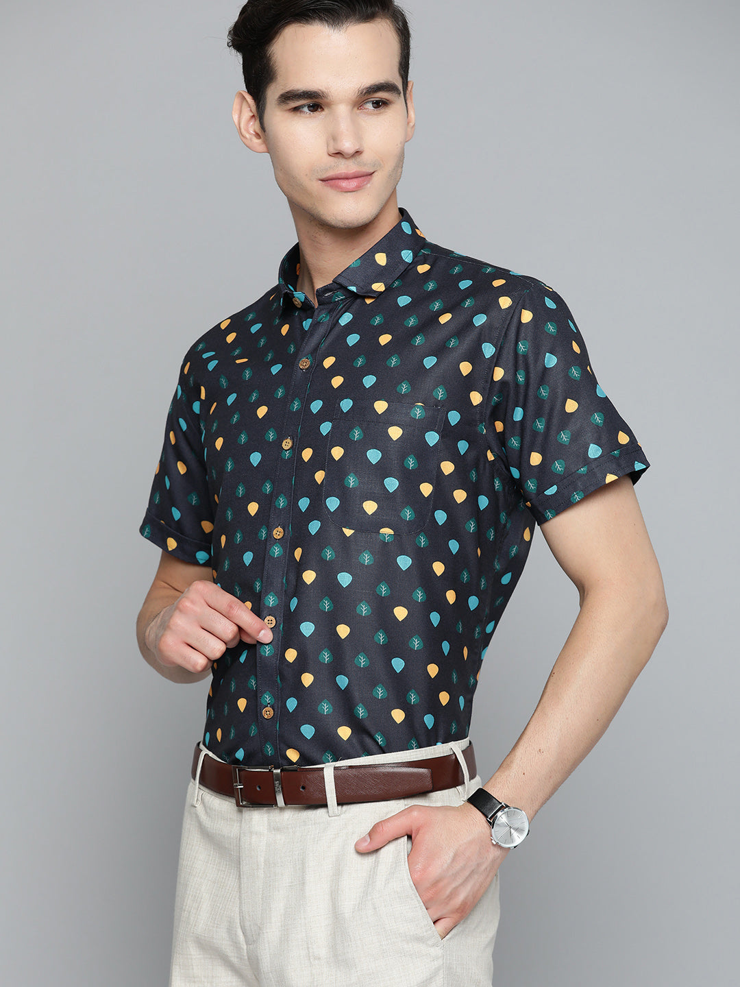 DENNISON Men Navy Blue Comfort Printed Casual Shirt