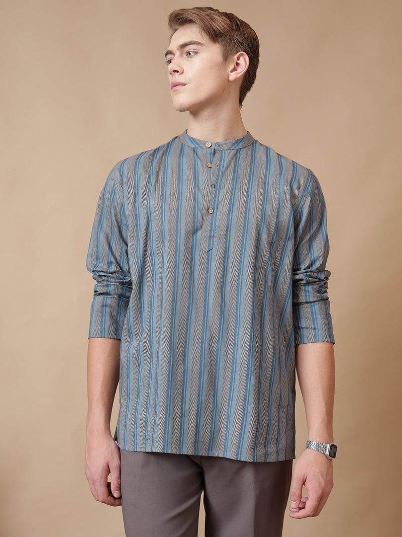 Mandarin Vintage Striped Short Kurta