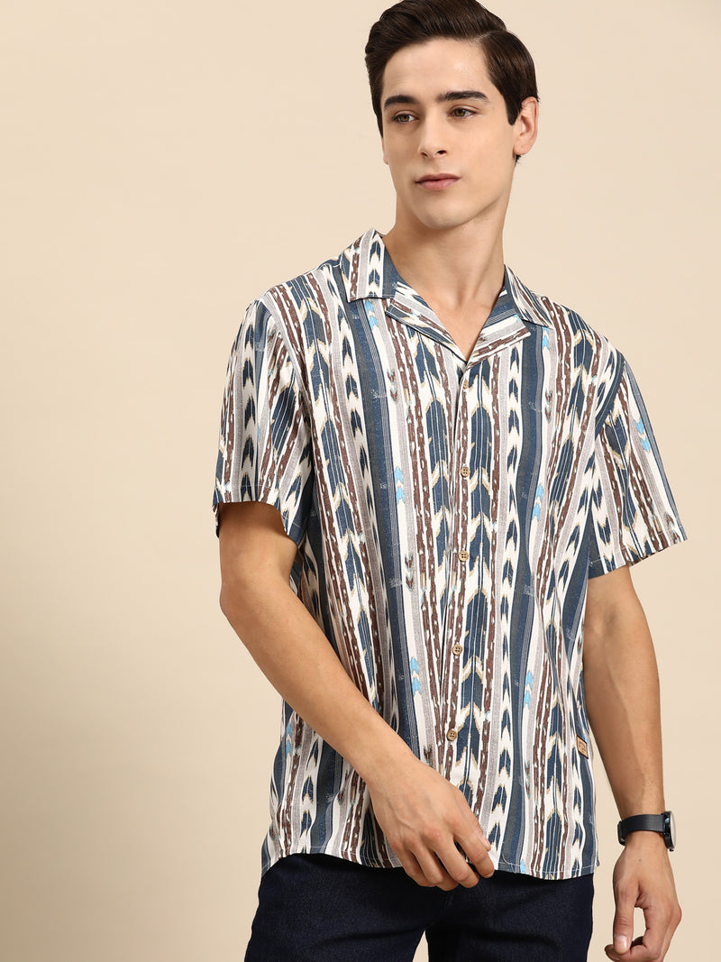 DENNISON Men Blue Block Printed Shirt