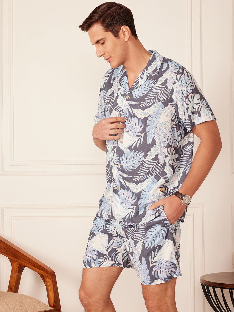 DENNISON Men Comfort Fit Coord Set | Printed Shirt With Shorts