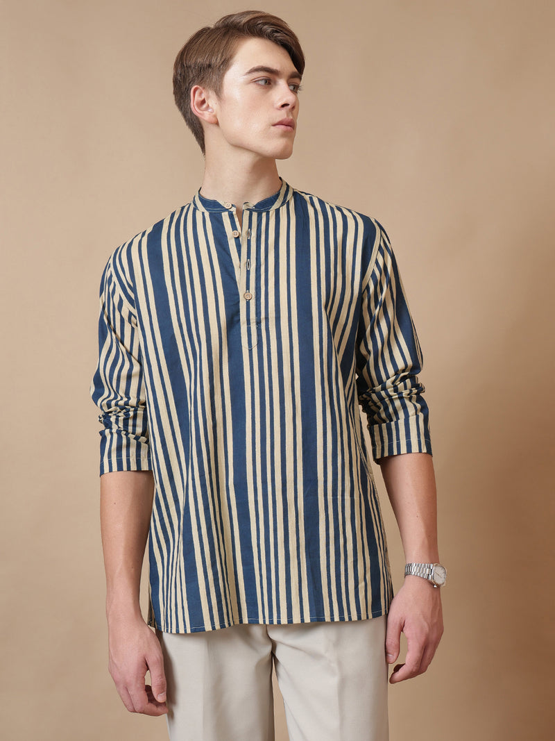 Mandarin Vintage Striped Short Kurta