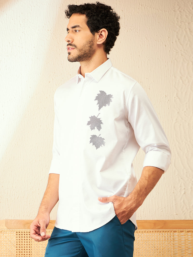 White: Full sleeves Floral Printed Opaque Party Shirt
