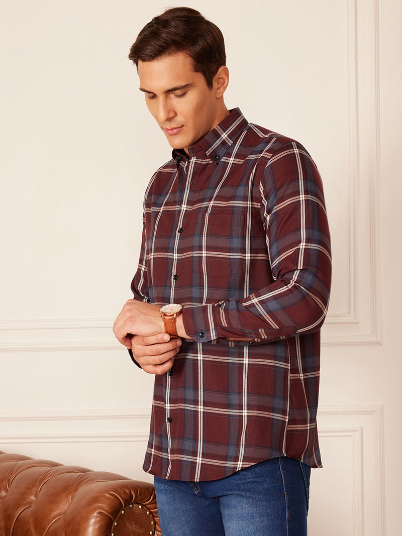 DENNISON Smart Tartan Checks Checked Button-Down Collar Casual Shirt