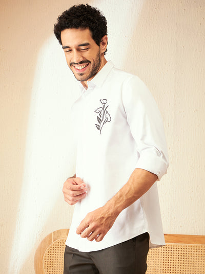 White: Full Sleeves Floral Printed Casual Shirt