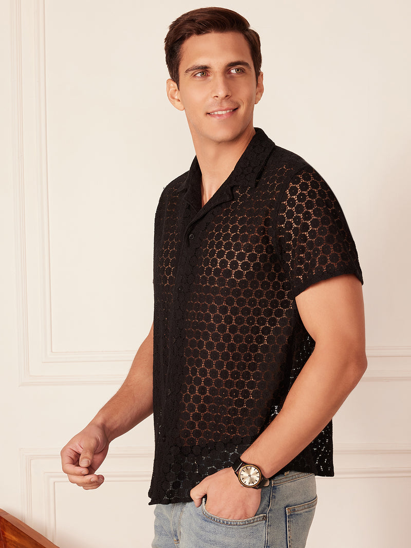 Black: Schifili Self Design Casual Shirt