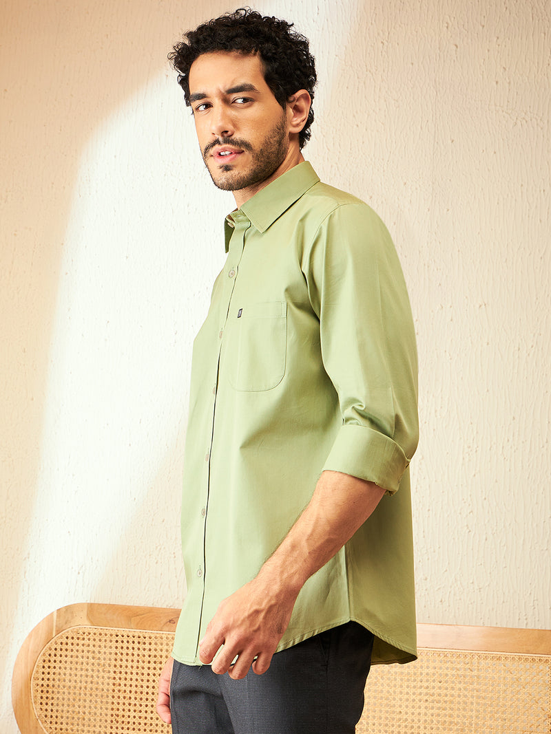 Green: Smart Spread Collar Cotton Formal Shirt