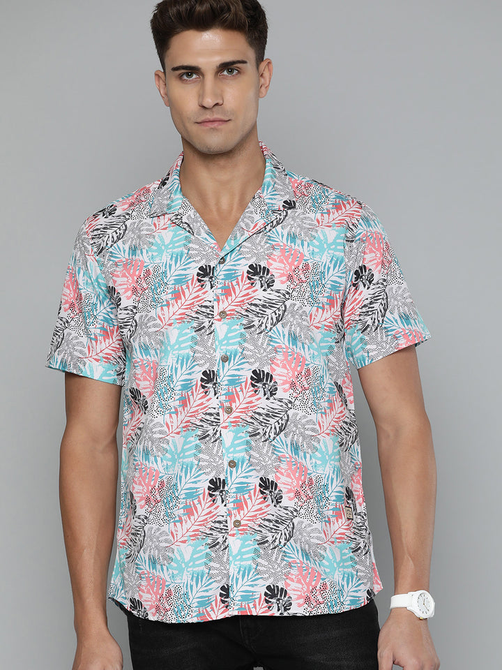 DENNISON Men White Block Printed Shirt