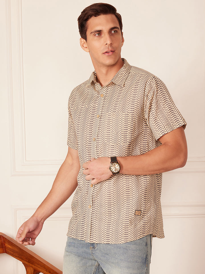 DENNISON Men Beige Block Printed Shirt