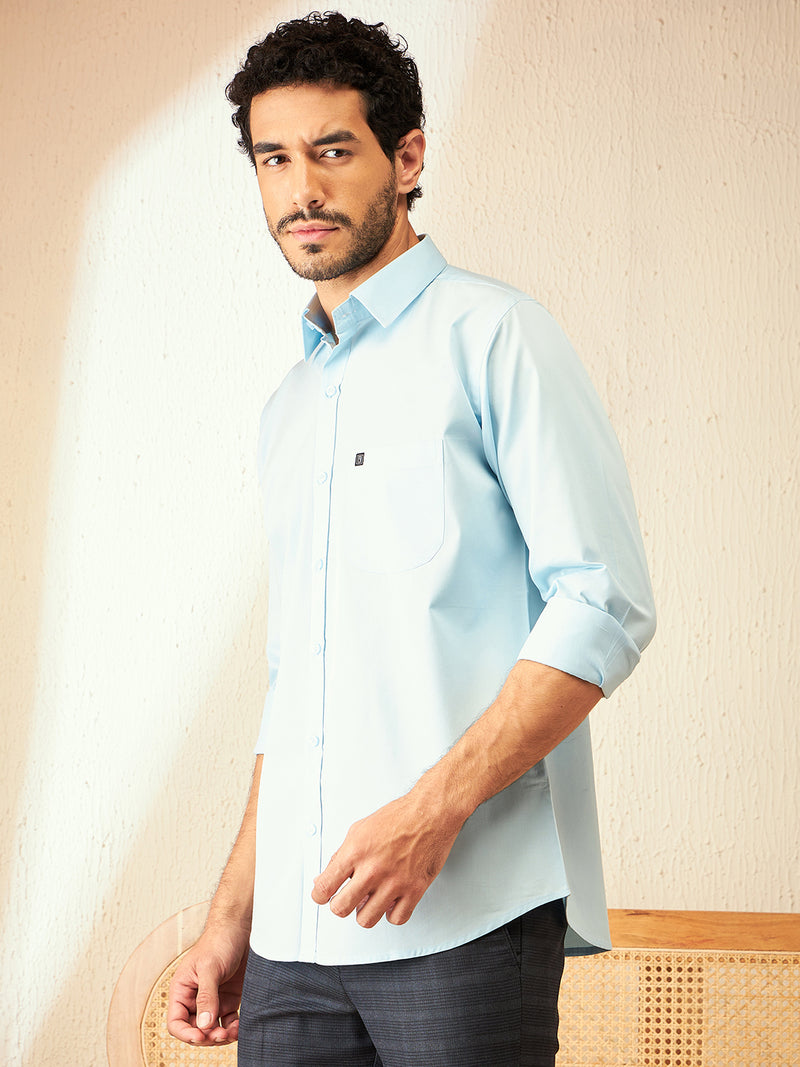 Sky Blue Smart: Spread Collar Cotton Formal Shirt