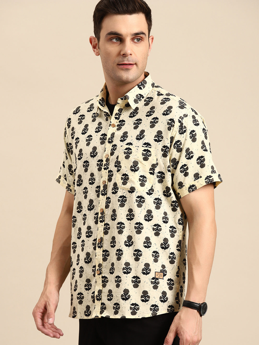 DENNISON Men Yellow Block Printed Shirt