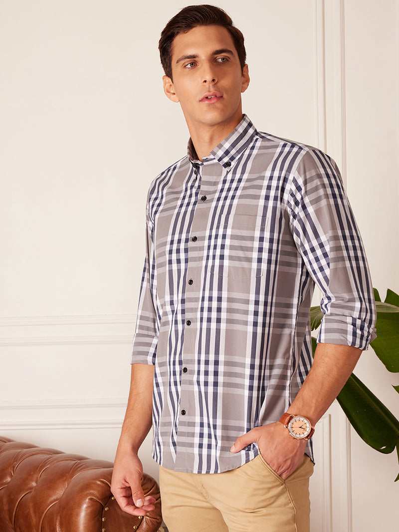 DENNISON Smart Tartan Checks Checked Button-Down Collar Cotton Casual Shirt