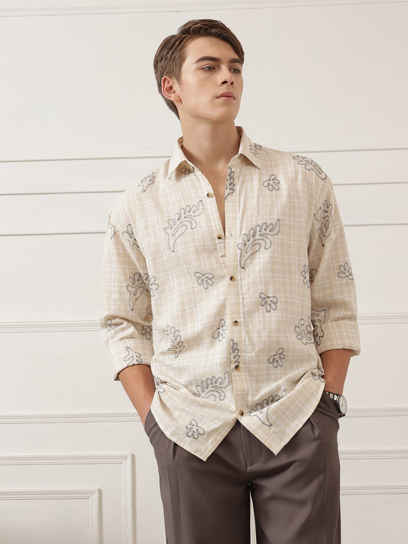 Embroidered & Check Oversized Shirt