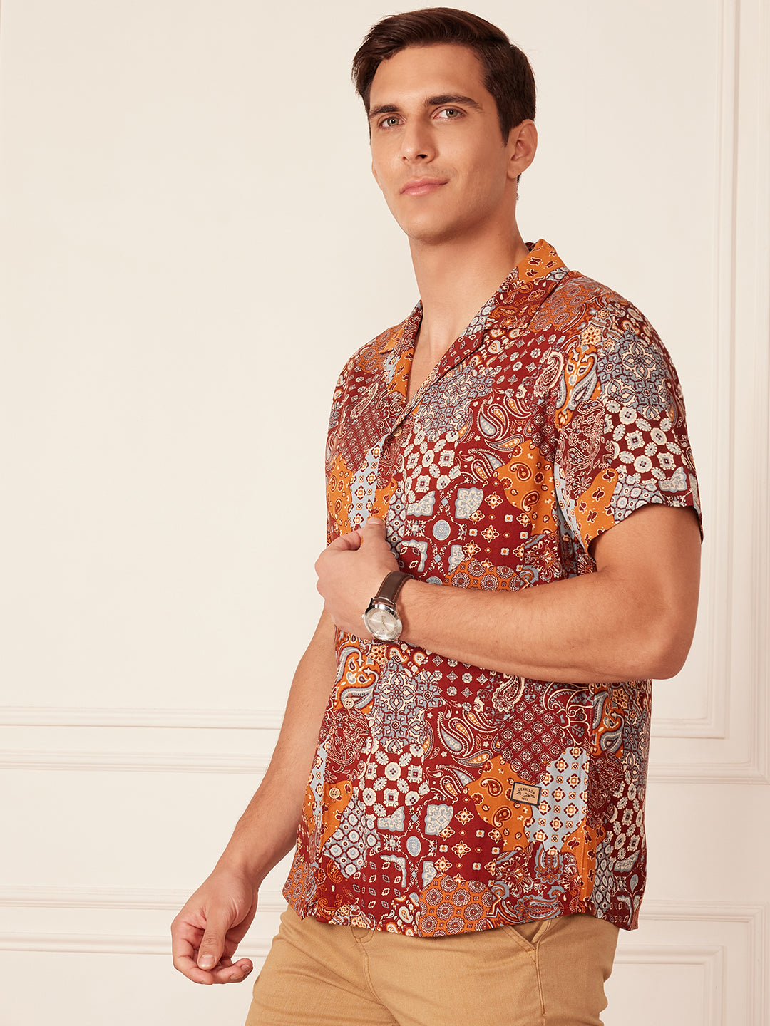 DENNISON Men Smart Opaque Printed Cuban Collar Casual Shirt