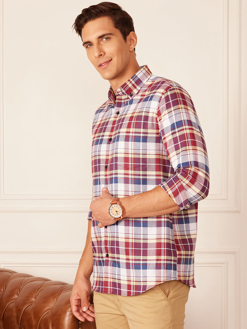 DENNISON Smart Tartan Checked Button-Down Collar Casual Shirt
