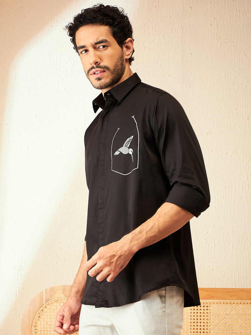 Black Printed Party Shirt