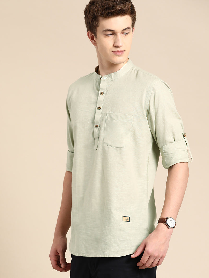 DENNISON Men Mandarin Collar Roll-Up Sleeves Kurta