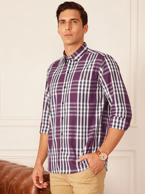 DENNISON Smart Tartan Checks Checked Button-Down Collar Cotton Casual Shirt