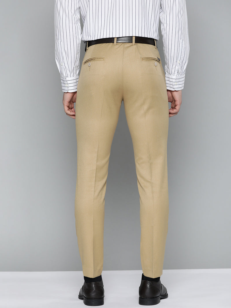 DENNISON Men Beige Smart Tapered Fit Pleated Trousers