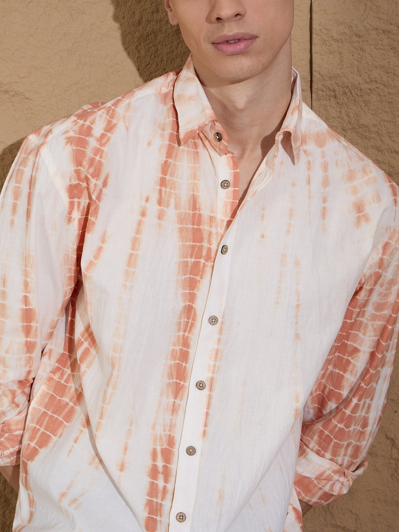 Orange & White: Full Sleeves Tie & Dyed Shirt