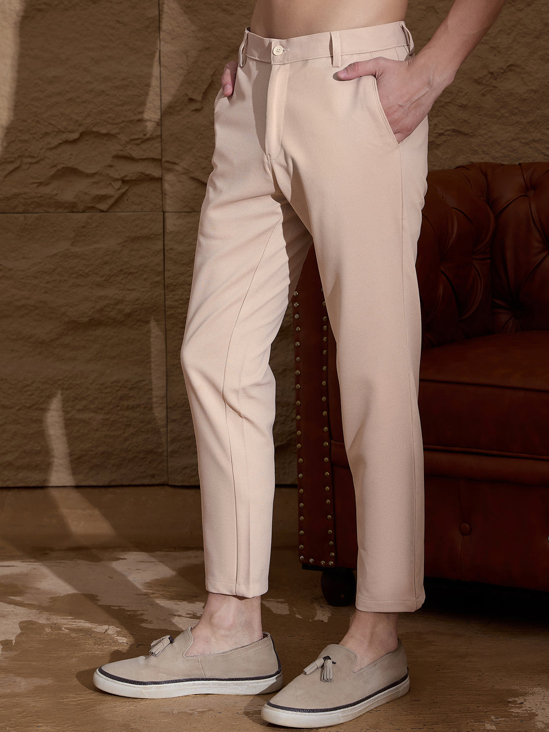 Men Textured Chinos Fit 4 Way Lycra Trouser